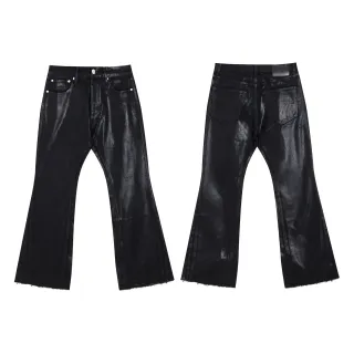 Glossy Black Flared High-Waisted Pants