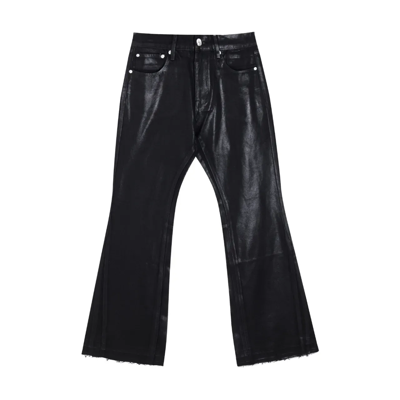 Glossy Black Flared High-Waisted Pants 2