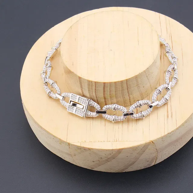 Gold and Silver Tone Pavé Bamboo-Link Chunky Chain Bracelets 4
