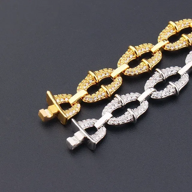 Gold and Silver Tone Pavé Bamboo-Link Chunky Chain Bracelets 6