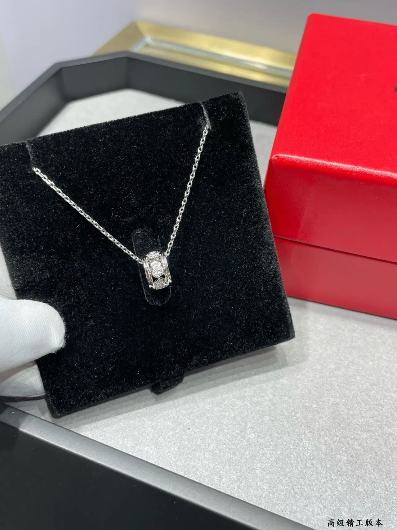 Gold and Silver Tone Pavé Barrel Pendant Necklaces 5