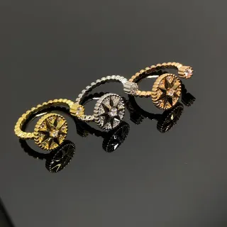 Gold and Silver Tone Star Motif Pavé Crystal Open Band Rings