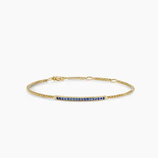 Pulsera con cadena box azul y barra horizontal de oro