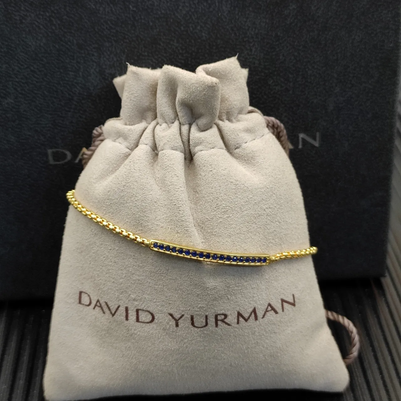 Gold Blue Box Chain Horizontal Bar Setting Bracelet 6