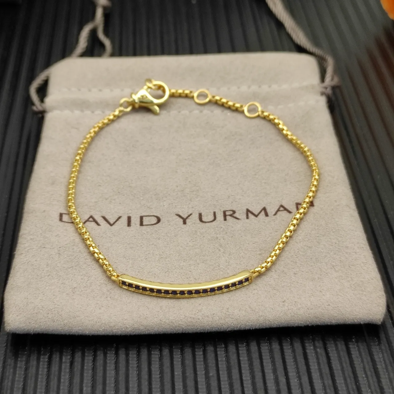 Gold Blue Box Chain Horizontal Bar Setting Bracelet 9