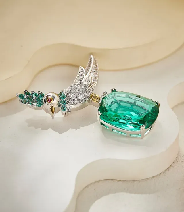 Gold Green Bird-Shaped Emerald-and-Diamond Brooch 2
