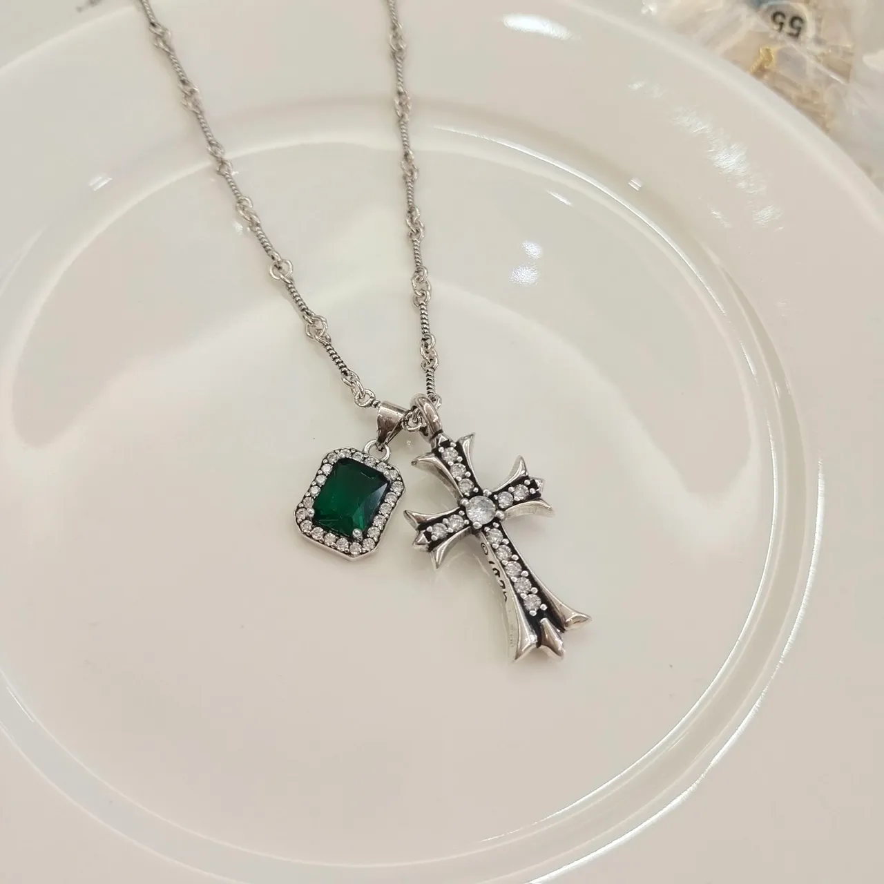 Gold Green Chain Square Stone Necklace 3