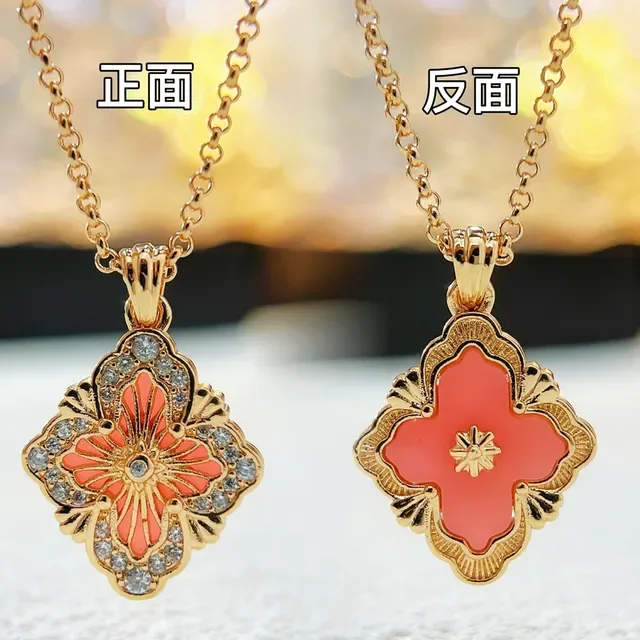 Gold Green Filigree Quatrefoil Silhouette Necklace 3