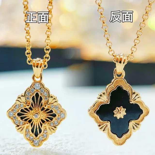 Gold Green Filigree Quatrefoil Silhouette Necklace 4