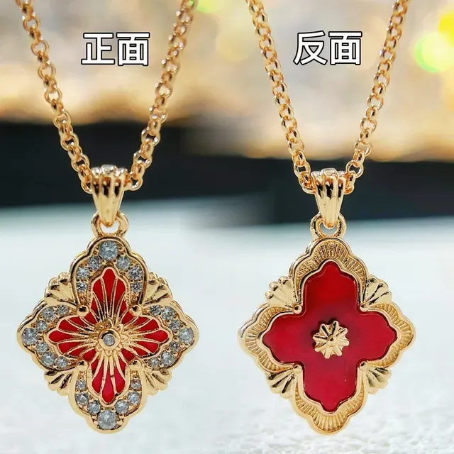 Gold Green Filigree Quatrefoil Silhouette Necklace 5
