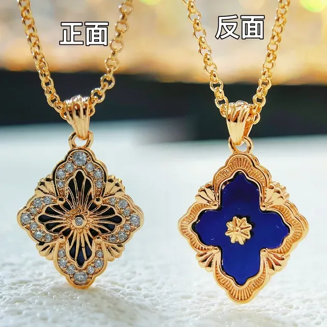 Gold Green Filigree Quatrefoil Silhouette Necklace 6