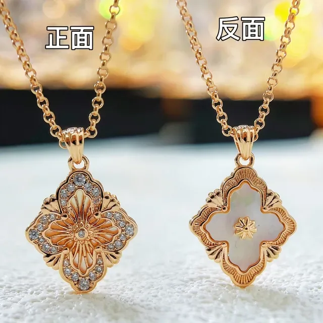 Gold Green Filigree Quatrefoil Silhouette Necklace 7