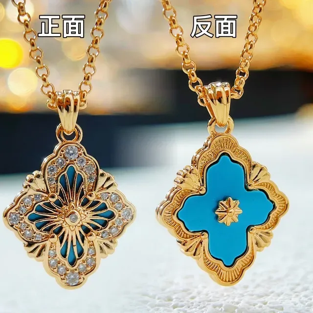 Gold Green Filigree Quatrefoil Silhouette Necklace 9