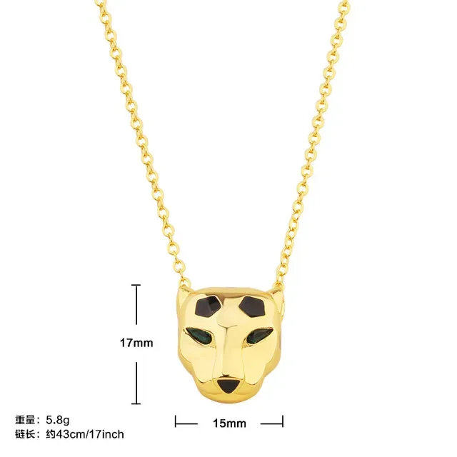 Collier avec pendentif tête de panthère en or et vert avec détail d'émail 2