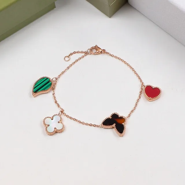 Gold Multicolor Chain Four Charm Pendants Bracelet 1