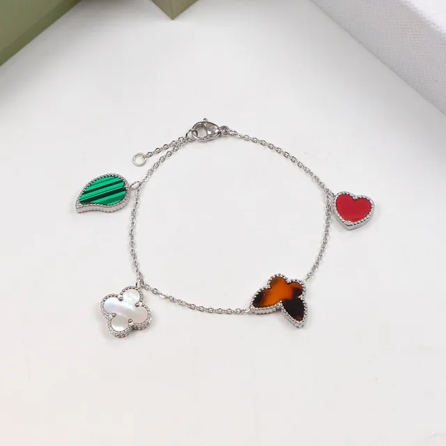 Gold Multicolor Chain Four Charm Pendants Bracelet 2