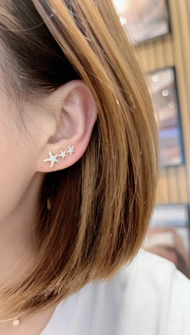 Gold Navy Star-Shaped Dangling Earrings 3