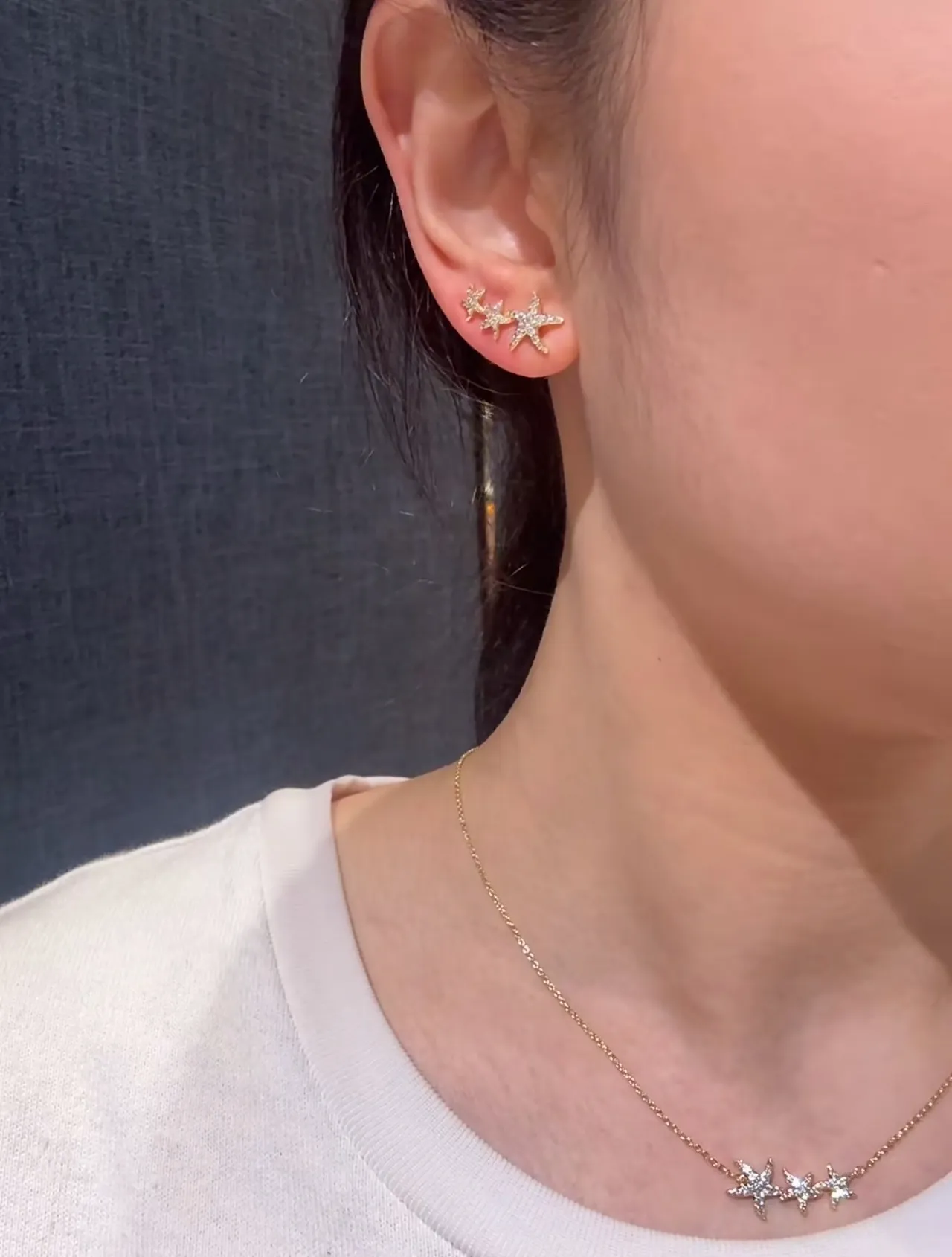 Gold Navy Star-Shaped Dangling Earrings 4