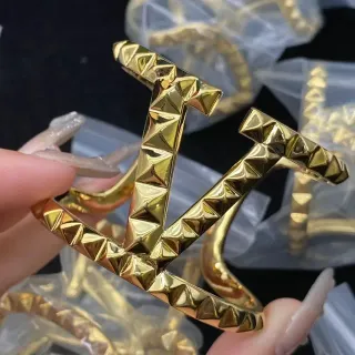 Gold Pyramid-Stud Monogram Open Frame Ring