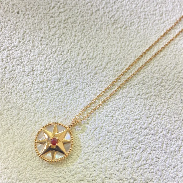 Gold Red Compass Star Pendant Mother-of-Pearl Inlay Necklace 4