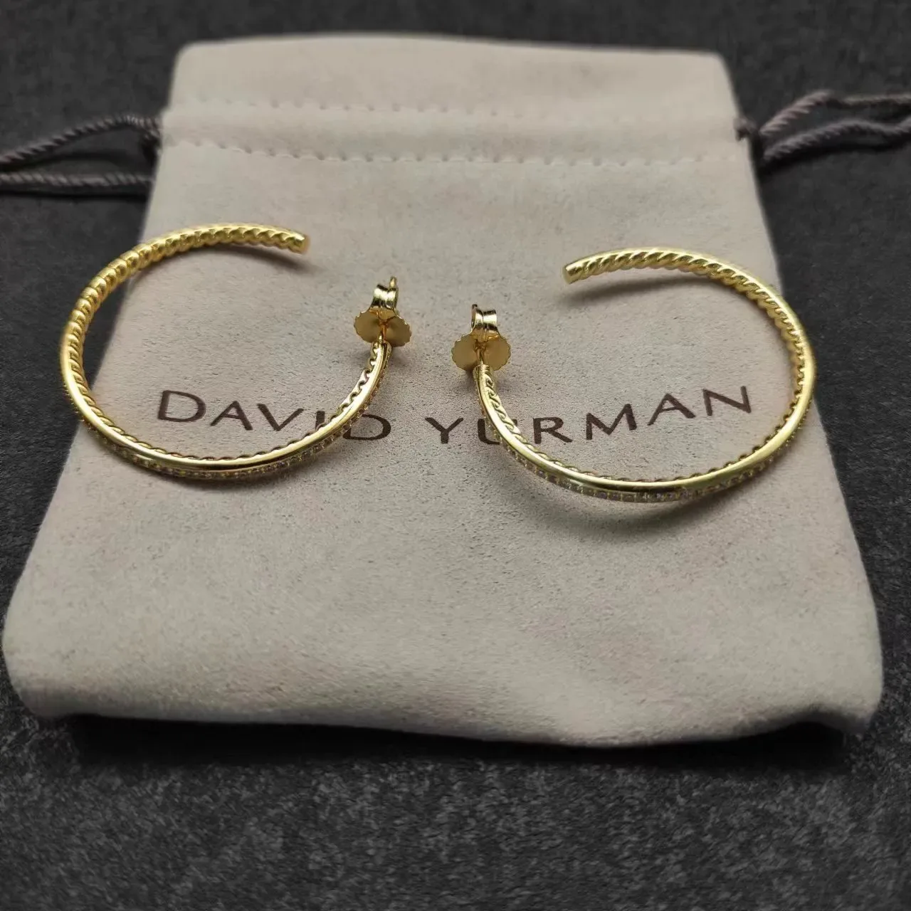 Gold Rope-Textured Open Hoop Earrings 2