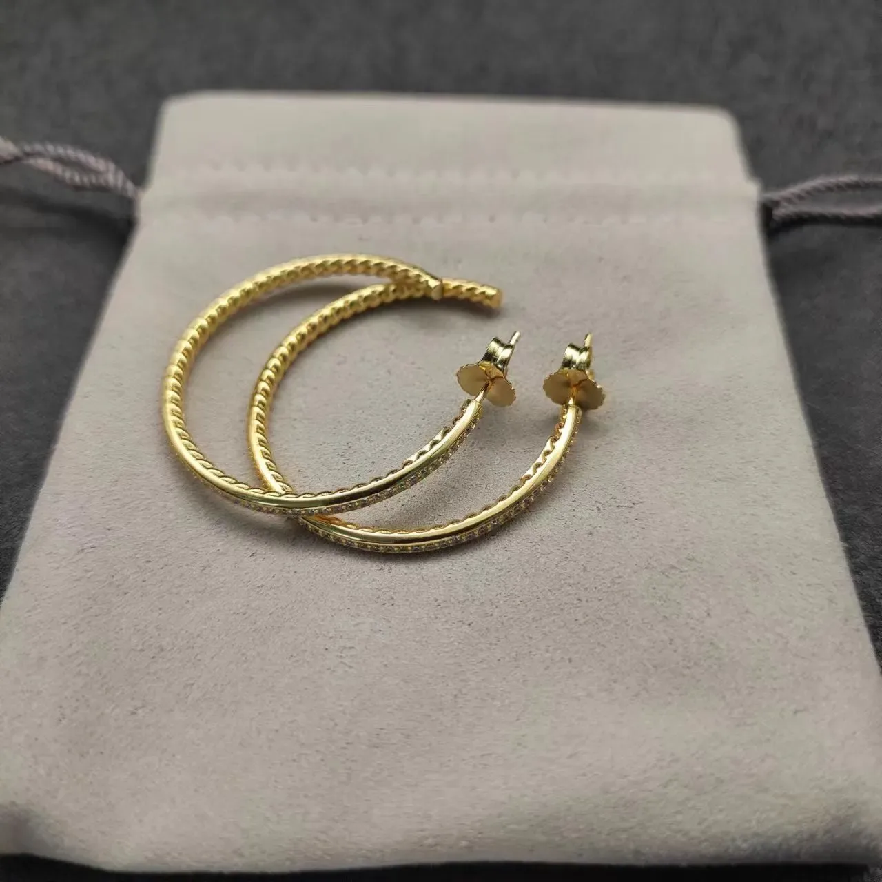 Gold Rope-Textured Open Hoop Earrings 3