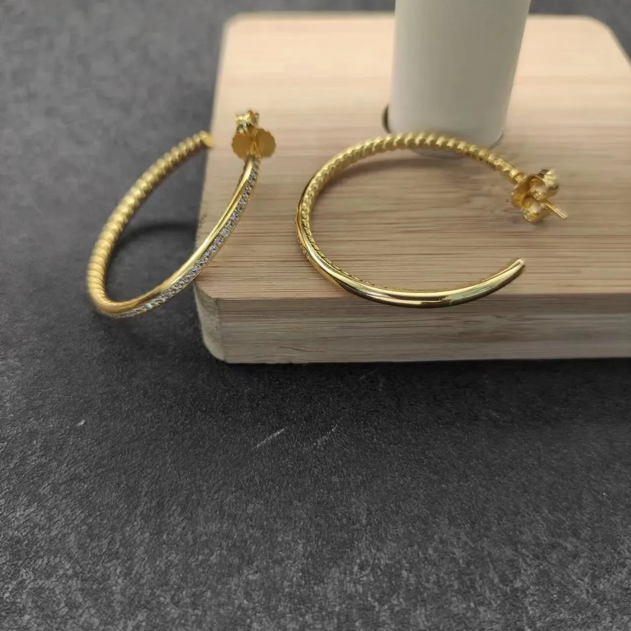 Gold Rope-Textured Open Hoop Earrings 7