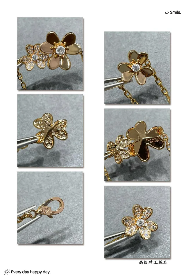 Gold Silver Chain Five Floral Charms Bracelet 2