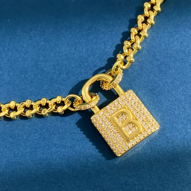 Gold Silver Chunky Curb Chain Pavé Crystal Padlock Charm Bracelet 4