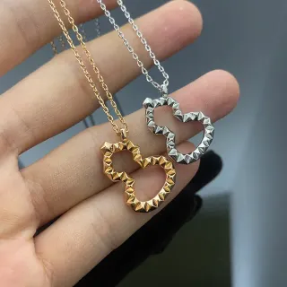 金银色刻面几何边开放心轮廓项链