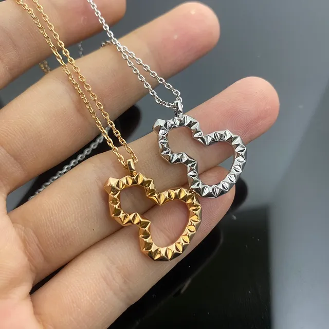 Gold Silver Faceted Geometric Edge Open Heart Silhouette Necklace 2