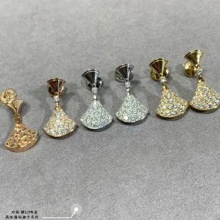 Gold Silver Fan-Shaped Pavé-Set Earrings