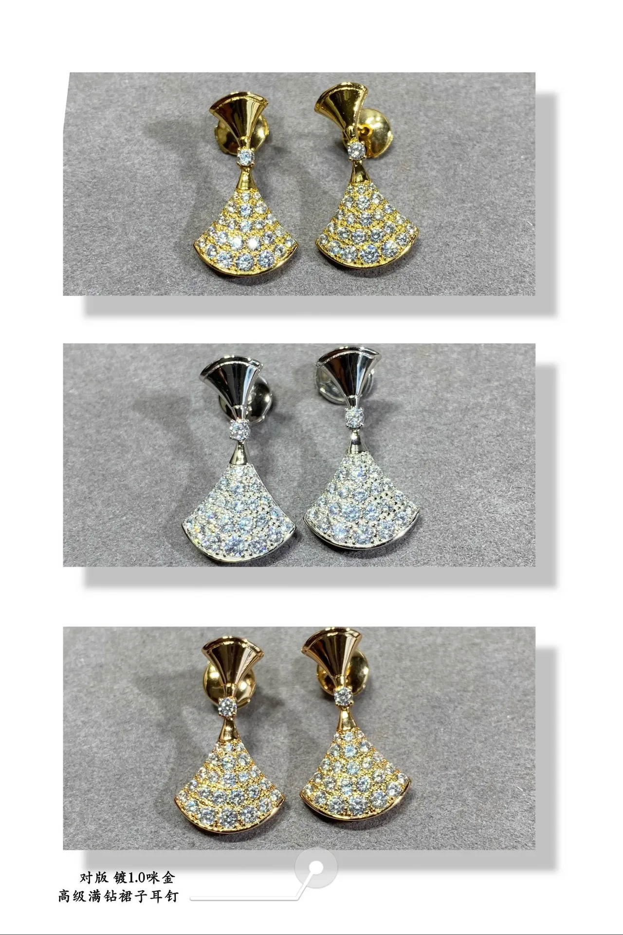 Gold Silver Fan-Shaped Pavé-Set Earrings 4