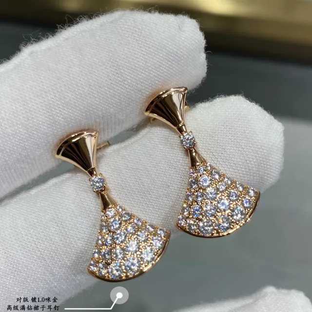 Gold Silver Fan-Shaped Pavé-Set Earrings 5
