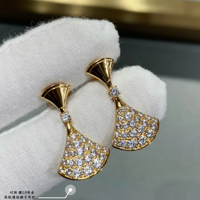 Gold Silver Fan-Shaped Pavé-Set Earrings 6