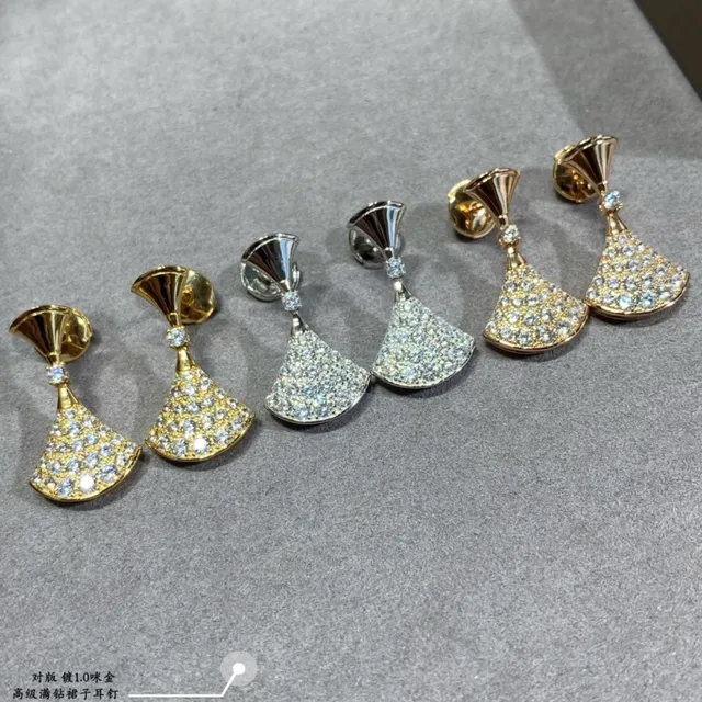 Gold Silver Fan-Shaped Pavé-Set Earrings 8