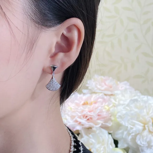 Gold Silver Fan-Shaped Pavé-Set Earrings 9