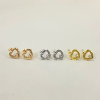 Gold Silver Heart-Shaped Outline Single Clear Stone Earrings