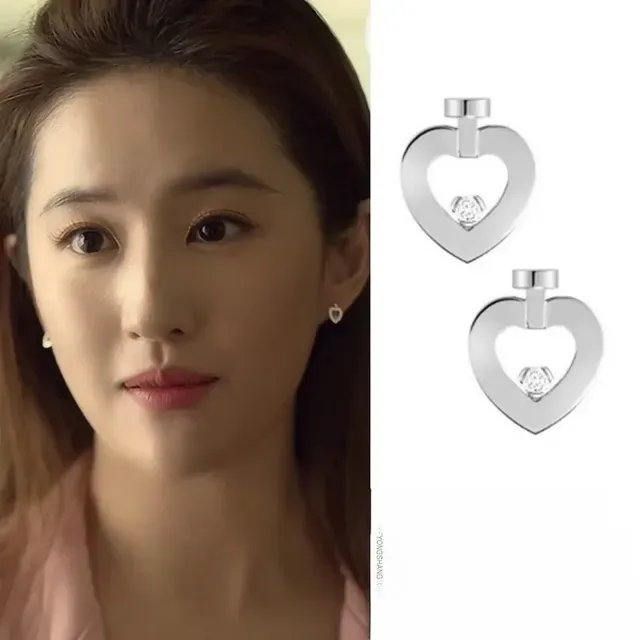 Gold Silver Heart-Shaped Outline Single Clear Stone Earrings 2