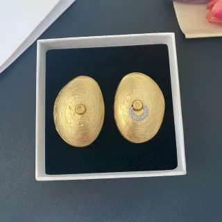 Gold Silver Oval-Shaped Textured Concentric Rings Earrings