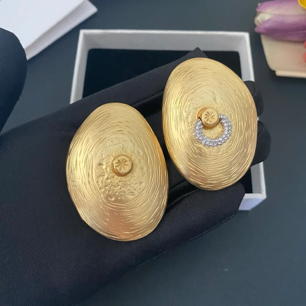 Gold Silver Oval-Shaped Textured Concentric Rings Earrings 6