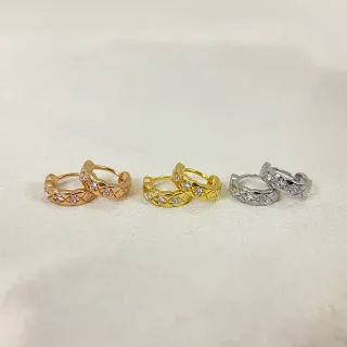 Gold Silver Quilted Texture Pavé-Set Clear Stones Earrings