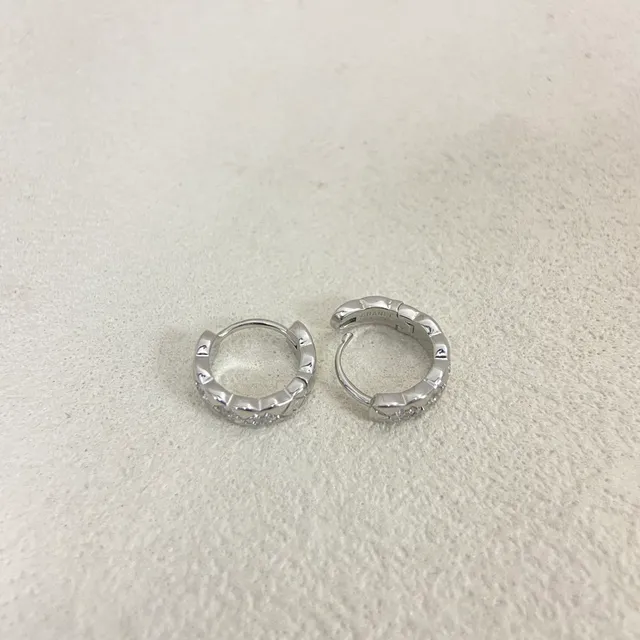 Gold Silver Quilted Texture Pavé-Set Clear Stones Earrings 4