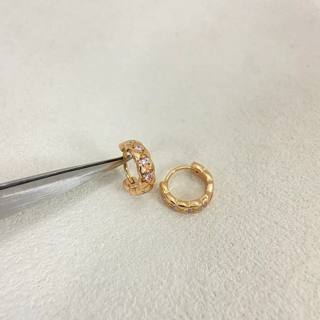 Gold Silver Quilted Texture Pavé-Set Clear Stones Earrings 5