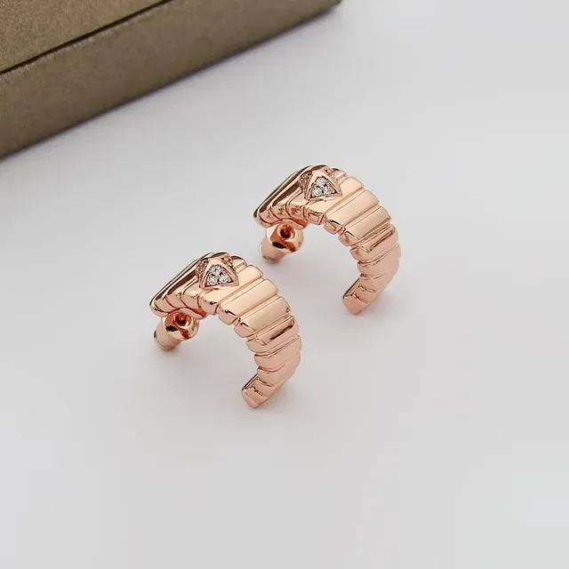Gold Silver Ridged Band Triangular Pavé Stone Accent Earrings 4