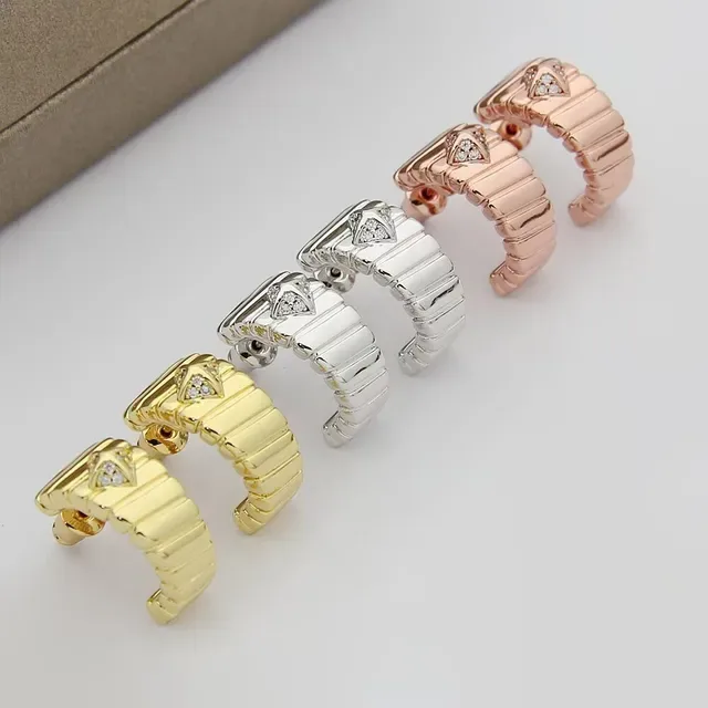 Gold Silver Ridged Band Triangular Pavé Stone Accent Earrings 7