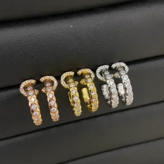 Gold Silver Twisted Rope Band Pavé-Set Stones Earrings