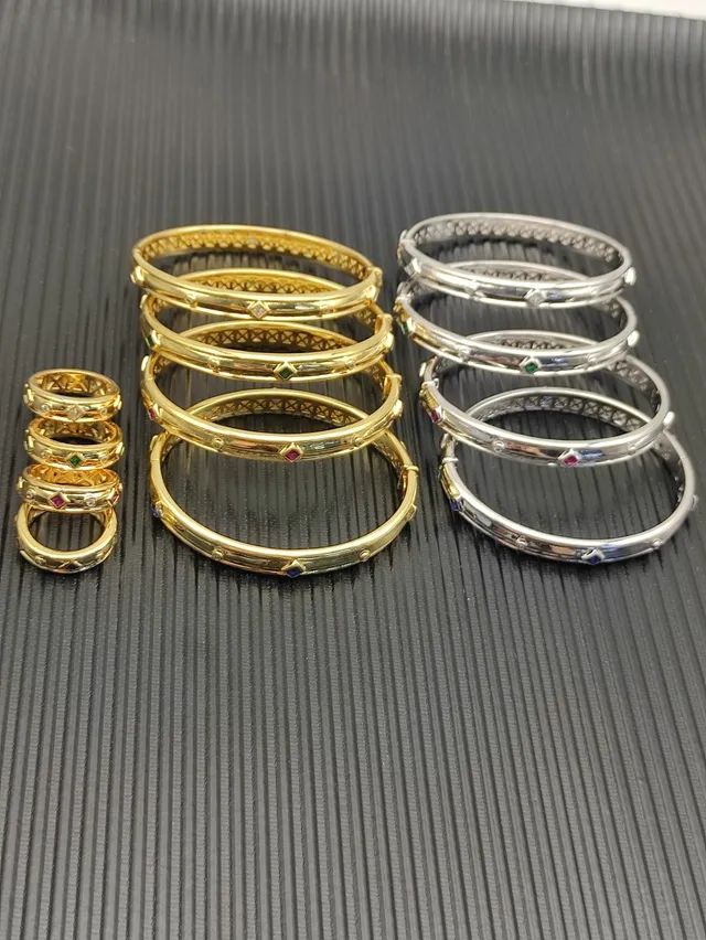 Gold Silver Two-Tone Metal Openwork Lattice Pattern Bracelet 8