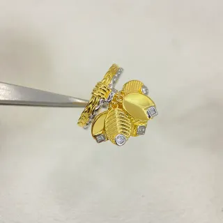 Gold Silver Two-Tone Textured Leaf Charms Ring