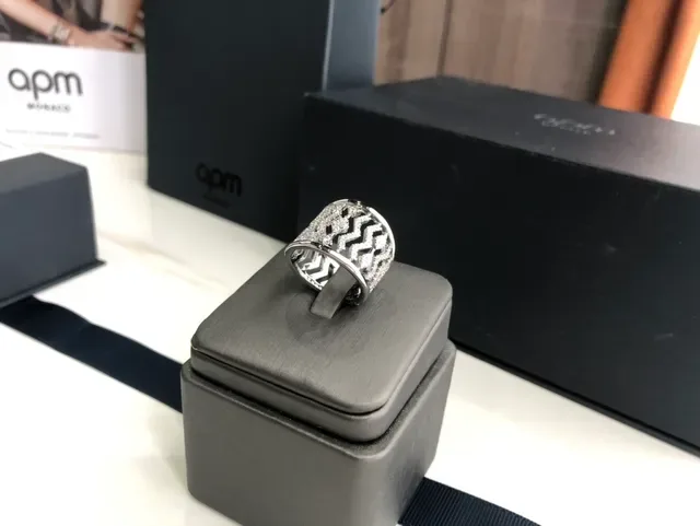 Gold Silver Wide Band Pavé-Set Stones Ring 3